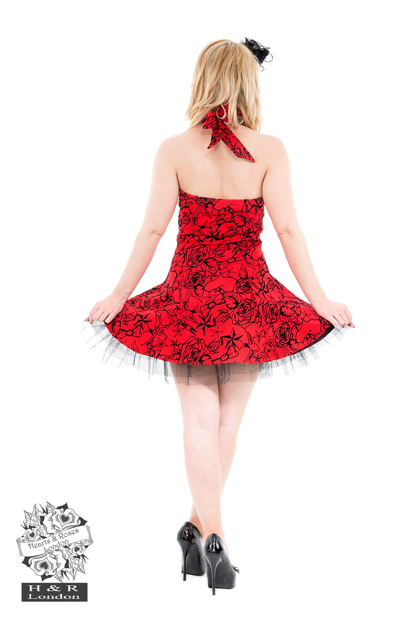 Red Flocked Tattoo Dress